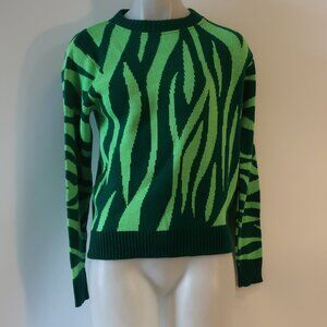 NWT Womens Tina Demel Green Zebra Print Crew Sweater M